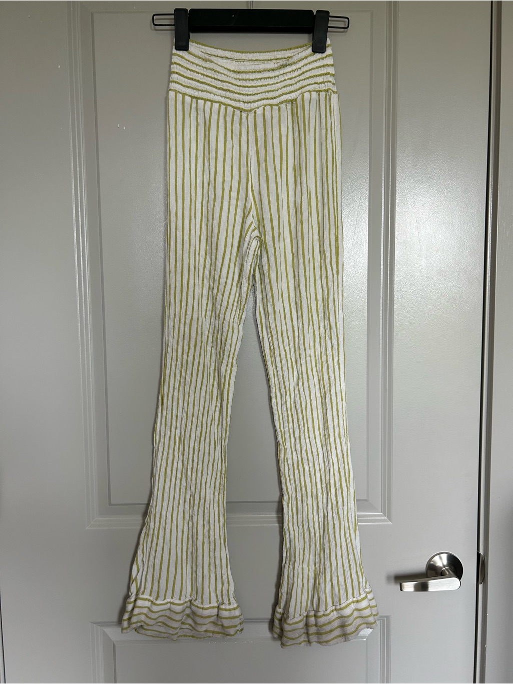 Billabong Vacation Ready White And Light Green Striped Linen Flared Pants